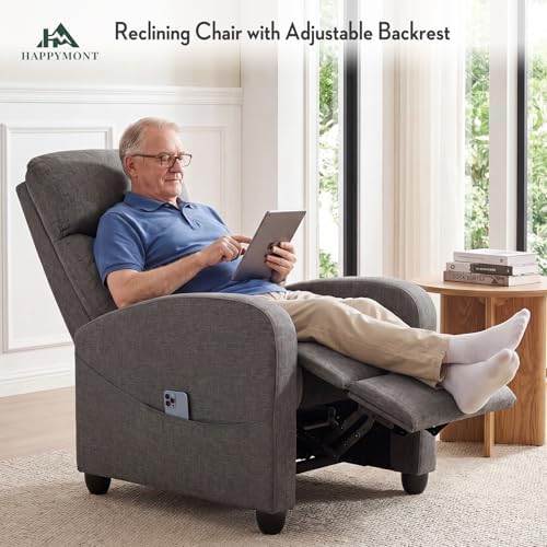 Recliner Chair, Recliner Sofa Fabric for Adults, Recliners Home Theater Seating with Lumbar Support, Reclining Sofa Chair for Living Room, Ash