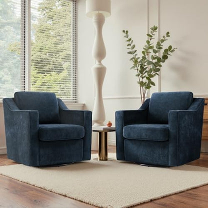 Swivel Accent Chairs Set of 2, Chenille Armchair with Lumbar, Navy