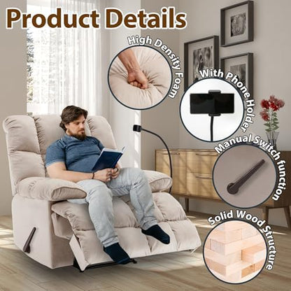 360°Swivel Rocker Oversized Recliner Chair Manual Adjustable