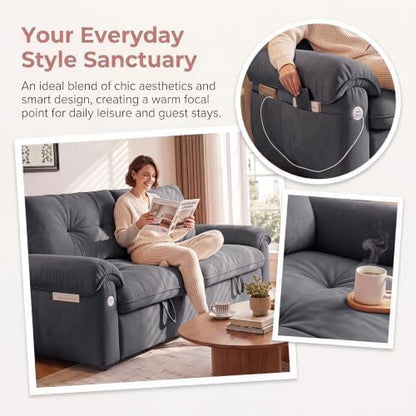 77" Convertible Queen Sofa Bed with USB Port & Side Pockets, Gray