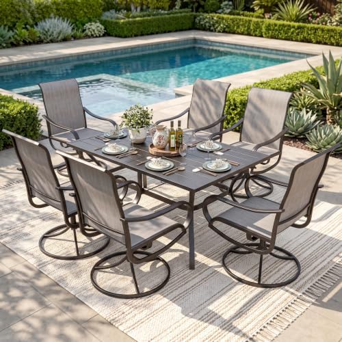 Sophia & William Patio Dining Set for 6 w/Swivel Textilene Chairs, Grey
