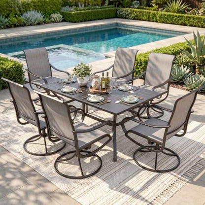 Sophia & William Patio Dining Set for 6 w/Swivel Textilene Chairs, Grey