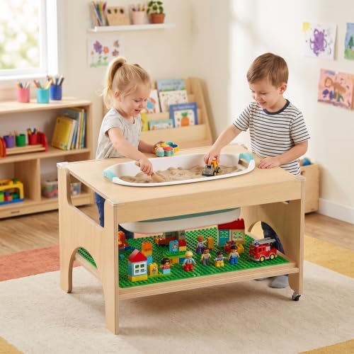 5 in 1 Kids Wooden Activity Table, Building & Activity Sensory Table
