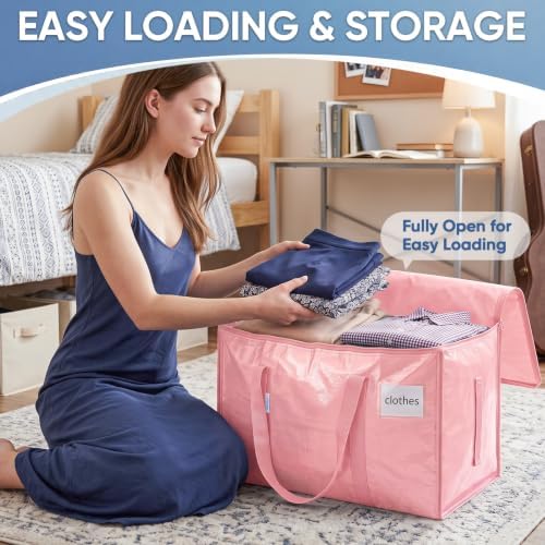 TICONN 2 Pack Extra Large Moving Bags Heavy Duty with Zippers & Carrying Handles, Durable Storage Bags Moving Boxes for Closet Organizers and Storage (2 Pack, Coral)