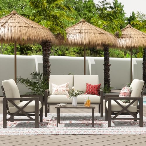4 Pieces Patio Furniture Sets, X-Shape Frame Designed