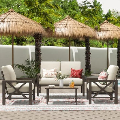 4 Pieces Patio Furniture Sets, X-Shape Frame Designed