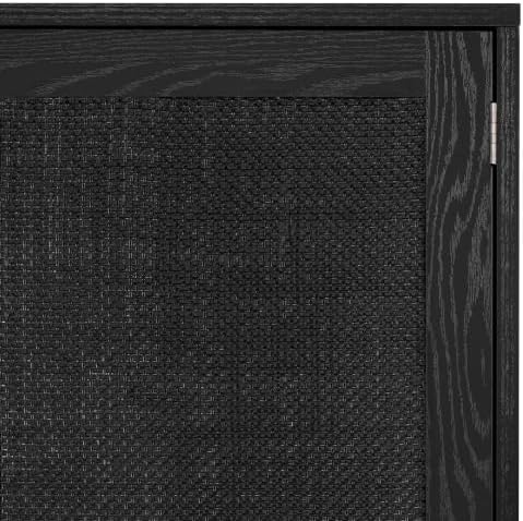Finnhomy Sideboard Buffet Kitchen Storage Cabinet with Black Painted Rattan Decorated Doors, Dining Room, Hallway, Cupboard Console Table, Liquor/Accent Cabinet, 31.5X 15.8X 34.6 Inches, Black