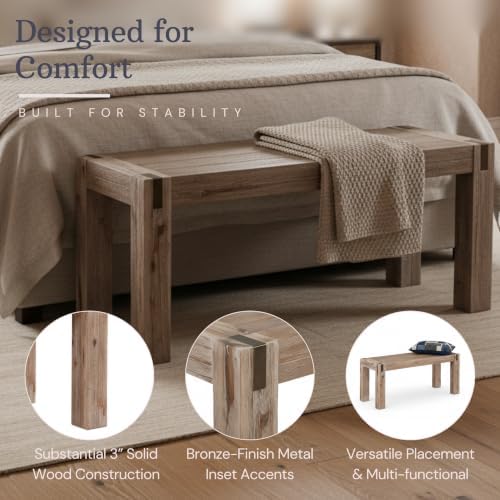 Alaterre Furniture Woodstock 40-Inch Entryway Bench with Bronze Metal Inset
