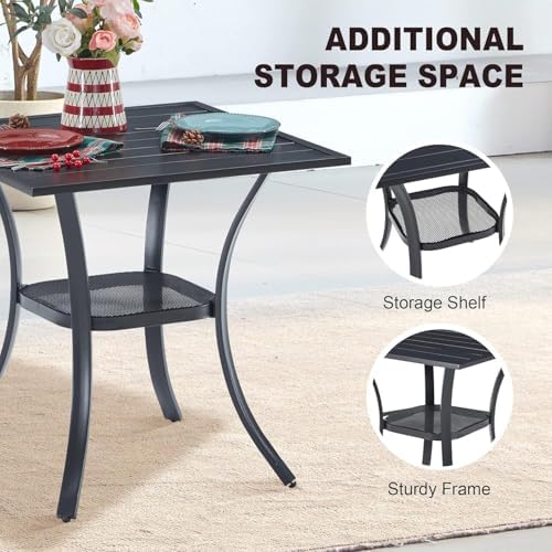 3PCS Outdoor Dining Set, 27.6" Square Table, 2 Swivel Chairs, Brown