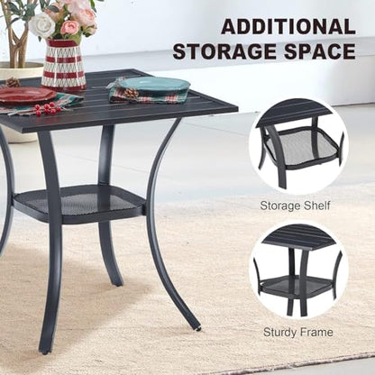 3PCS Outdoor Dining Set, 27.6" Square Table, 2 Swivel Chairs, Brown