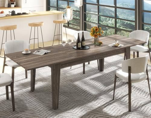 70.87”-106.3”L Extendable Dining Room Table for 6-10 People, Wood Modern Rustic Rectangle Expandable Kitchen Living Meeting Room Gatherings Furniture, 3 Tabletop Length Options, Dark Oak