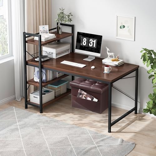 AmasSmile Ottoman with Storage,16" Folding Leather Foot Rest Chest,Brown