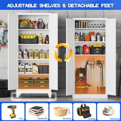 GAIOUS 71" Tall Kitchen Pantry Cabinet,Metal Storage Cabinet White Cupboard