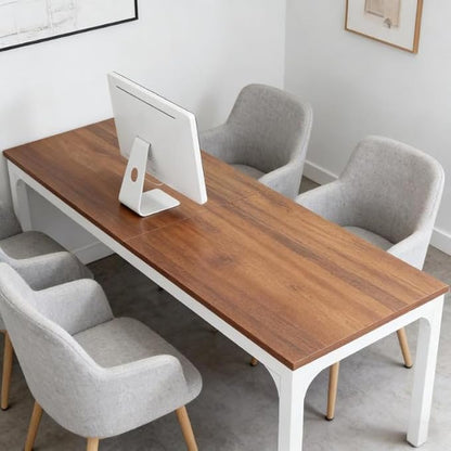 Practical Computer Desk,Rectangle Conference Table,Executive Desk(Only Table) (Brown+White + MDF+Iron)