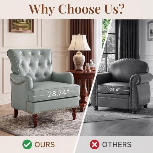 Faux Leather Living Room Chairs (Set of 2) with Rivet Trim