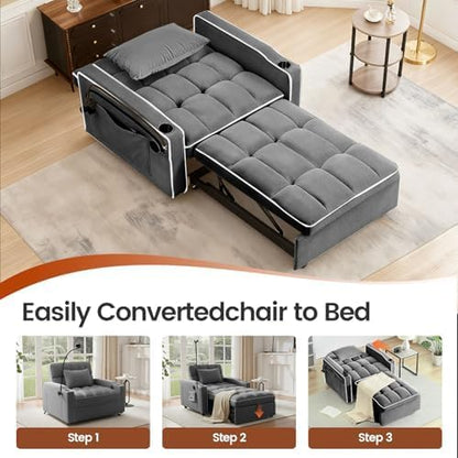 5 in 1 Convertible Sleeper Chair, Sofa Bed with Holder, Dark Gray
