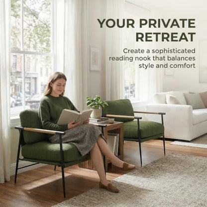 DUOMAY Green Modern Accent Chair Soft Linen Fabric Armchair Sofa Lounge Bedroom Chair with Metal Leg for Living Room Reading Office