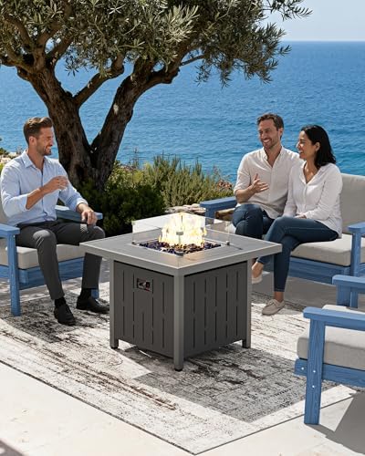 SERWALL HDPE Patio Furniture Set with 33” Square Fire Pit Table