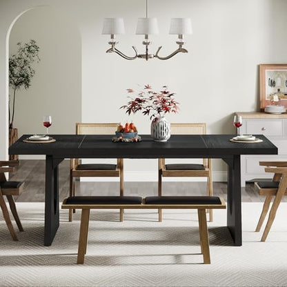 Tribesigns Large Dining Table for 6-8 People, 70.9-Inch Wood Rustic Rectangular Table with Black Wooden Legs, Farmhouse Center Kitchen Table for Dining Room, Living Room, Home Furniture, Black