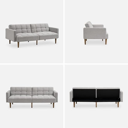 mopio Aaron 76.8" Couch, Small Futon Sofa Bed, Sleeper, Loveseat, Mid Century Modern Futon Couch, Sofa Cama, Couches for Living Room, Bedroom (Light Gray, Fabric)