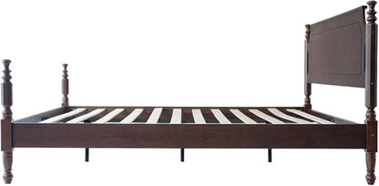 Solid Wood Queen Size Platform Bed Frame with Headboard & Footboard, Center Metal Legs, 12 Heavy-Duty Slats, Noise-Free, No Box Spring Needed, Easy Assembly, Dark Roast Oak Finish, ROQ-32