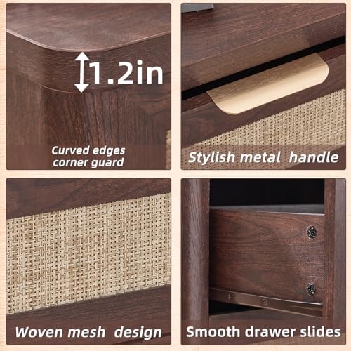 LEYAOYAO Rattan 23" Nightstands with Charger for Bedroom