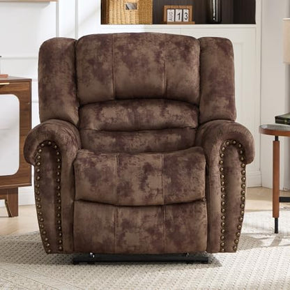 CANMOV Manual Recliner Chair Set of 2, Classic and Traditional Fabric Recliner Chair with Comfortable Arms and Back Single Sofa for Living Room, Chocolate Brown