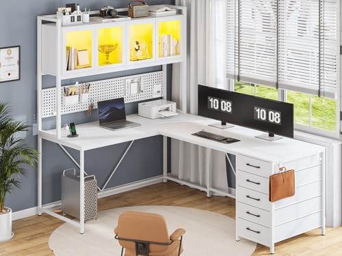 SEDETA L Shaped Gaming Corner Desk with Drawers, Hutch and Storage Shelves
