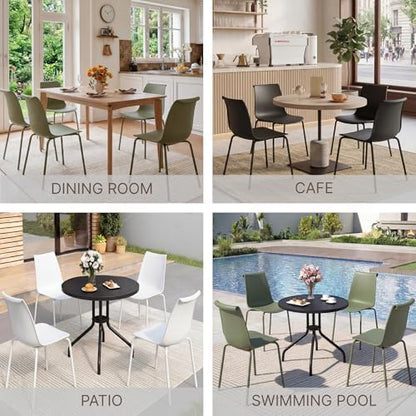 KISLOT Dining Chairs Set of 4, Plastic Outdoor Dining Room Chairs with Metal Legs, PP Anti-UV Stackable Patio Chairs with Ergonomic Back & Curved Seat for Kitchen Swimming Pool, Easy Assembly, White