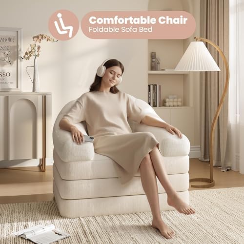 Yaheetech 93" Folding Sofa Bed Convertible Sofa Chenille, Beige