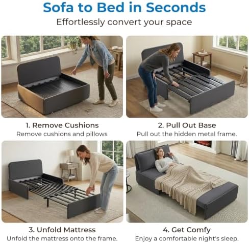 Mjkone 43" W Twin Size Pull Out Sleeper Sofa Bed Chair with Pullout Couch Beds, 2 in 1 Convertible Single Sofas Sleeper Chair with Pillows for Living Room Small Place Apartment Office, Dark Gray