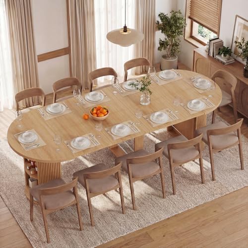 Modern Extendable Round Dining Table with Storage
