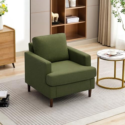 Weture Mid-Century Accent Chair,Modern Linen Fabric Armchair for Living Room,Comfy Upholstered Reading Accent Chairs for Bedroom,Single Sofa Chair with Wood Legs (Green, 2 Pack)