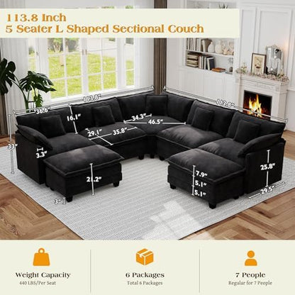 Hanherry Modular Sectional Sofa,Cloud Couch for Living Room,Modern Deep Seat Sofa Chenille Fabric Comfy Couches with Throw Pillows & Movable Ottoman for Apartment