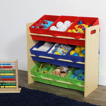 Humble Crew Kids Toy Organizer with 9 Fabric Bins, 3 Tier Storage Shelf