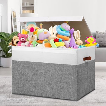 Large Toy Storage Box with Lid, Toy Chest Bin Boxes Basket with Dividers