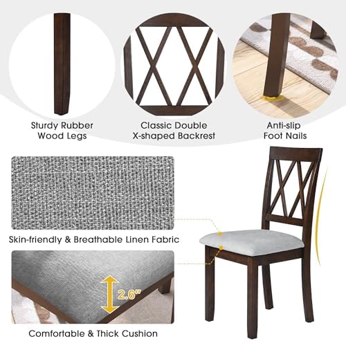 Merax Wood Farmhouse Upholstered Dining Chair Set of 2, Brown