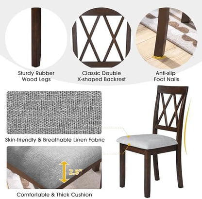 Merax Wood Farmhouse Upholstered Dining Chair Set of 2, Brown