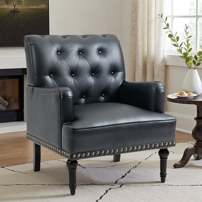 PU Leather Accent Chairs Set of 2, Modern Upholstered Armchair, Black