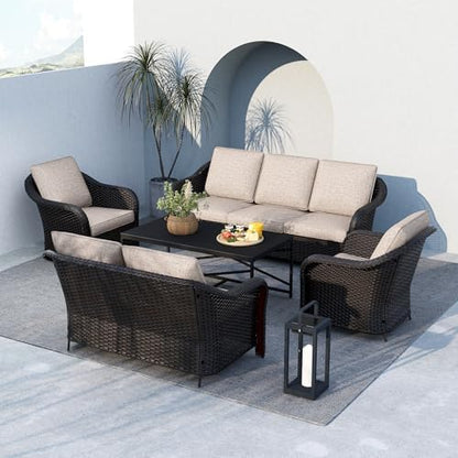 5 Piece Patio Furniture Set, Wicker Outdoor Conversation Set