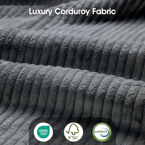 LLappuil 112" Modular Sectional Sofa with Storage, U Shaped 8-Seat Pet-Friendly Corduroy Couch with 8 Throw Pillows, Convertible Sofa Set for Living Room & Apartment, Scratch Resistant, Grey