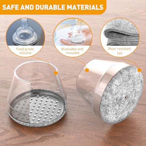 Chair Leg Protectors for Hardwood Floors,Fit: 0.9-1.15",Clear.