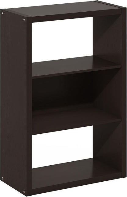 Furinno Viola 3-Tier Book Shelf, Extra Thick Frame Bookshelf, Dark Oak | Open Shelf, Open Back Design, 11.3" x 23.2" x 35.9", for Living Room, Bedroom, Home Office