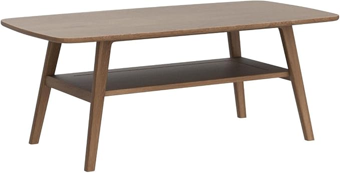 100% Solid Wood Coffee Table for Living Room, 39.37" Mid Century Modern Small Tables with Shelf Storage, 2-Tier Coffee Table with Rounded Corners (Oak Wood Log Color, 39.37" L)