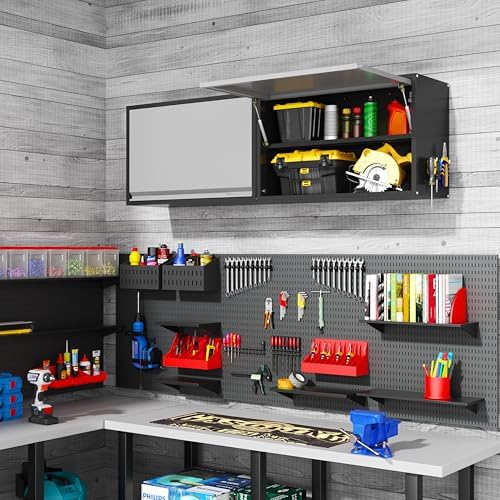 Garage Wall Cabinet, 19.7" H Metal Wall Cabinet with Up-Flip Door