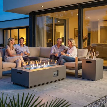 Werph 42’’ Propane Fire Pit Table Set with Tank Holder, CSA Certifed 50,000 BTU Outdoor Firepit Table, Wind Guard & Glass Stones, Smoke-Free Rectangular Fire Table for Garden Porch Backyard