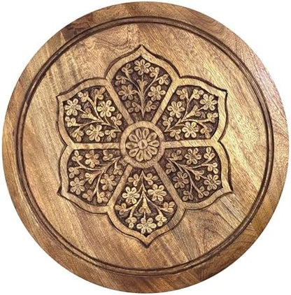 COTTON CRAFT Solid Wood End Table - 18 Inch Round Natural Hand Carved Table