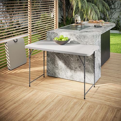 Adjustable Height 4 FT Folding Table with Carry Handle, White