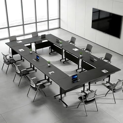 Conference Table, Folding Conference Room Tables with Wheels, Modular Flip Top Nesting Training Table, Modern Rolling Meeting Stackable Tables for Mobile Office Boardroom Classroom, Gray 2Pack