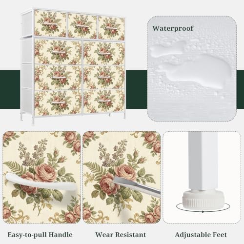 9 Drawer Dresser with Colorful Printed Front, Unique Wide Fabric Dresser